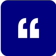White quotation marks on blue background.