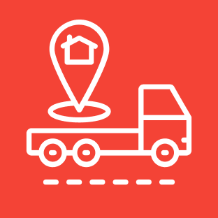 Truck with house location pin icon.